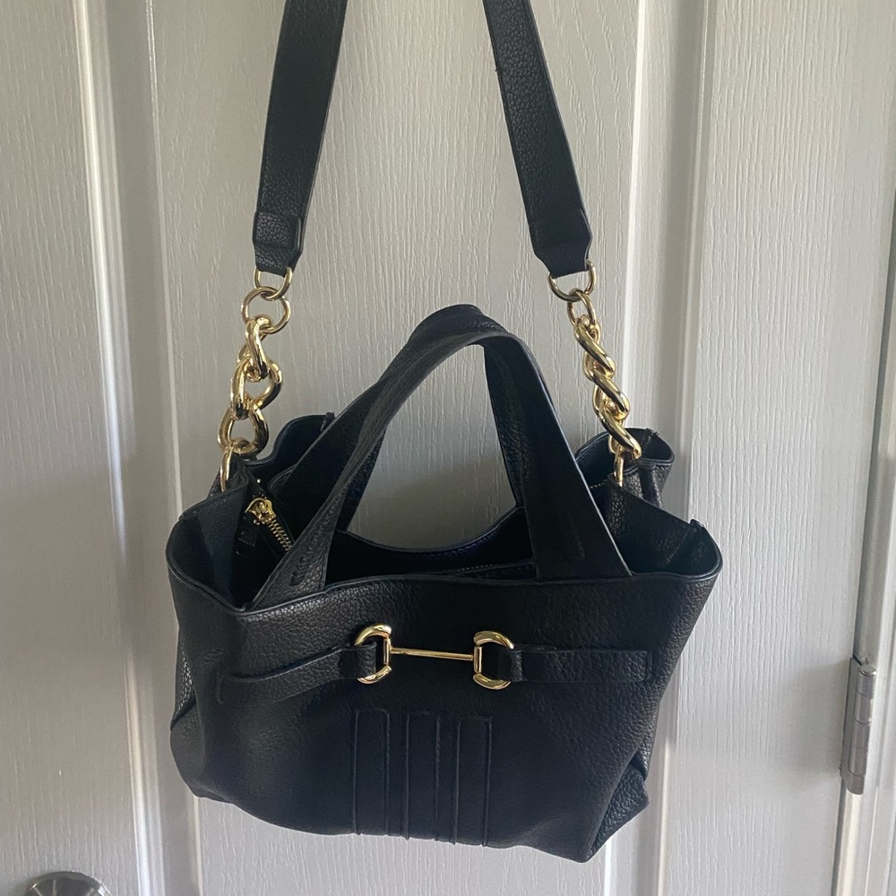 Steve Madden Black Shoulder Bag with Gold Hardware